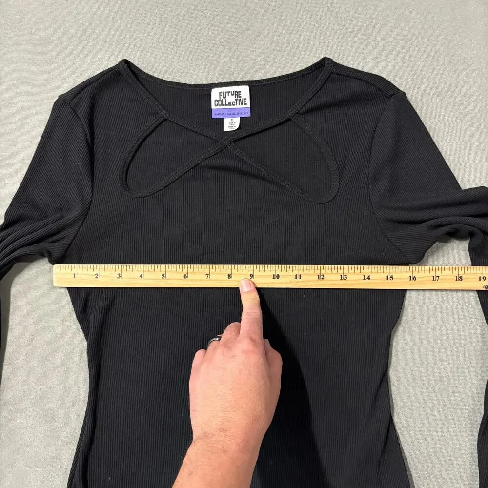 Future Collective Target Ribbed Cut Out Neck Bodysuit Black Size M Long Sleeve‎ - Picture 10 of 11